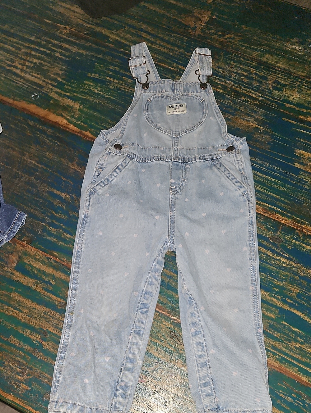 OshKosh B'gosh Light Blue Heart-Print Denim Overalls